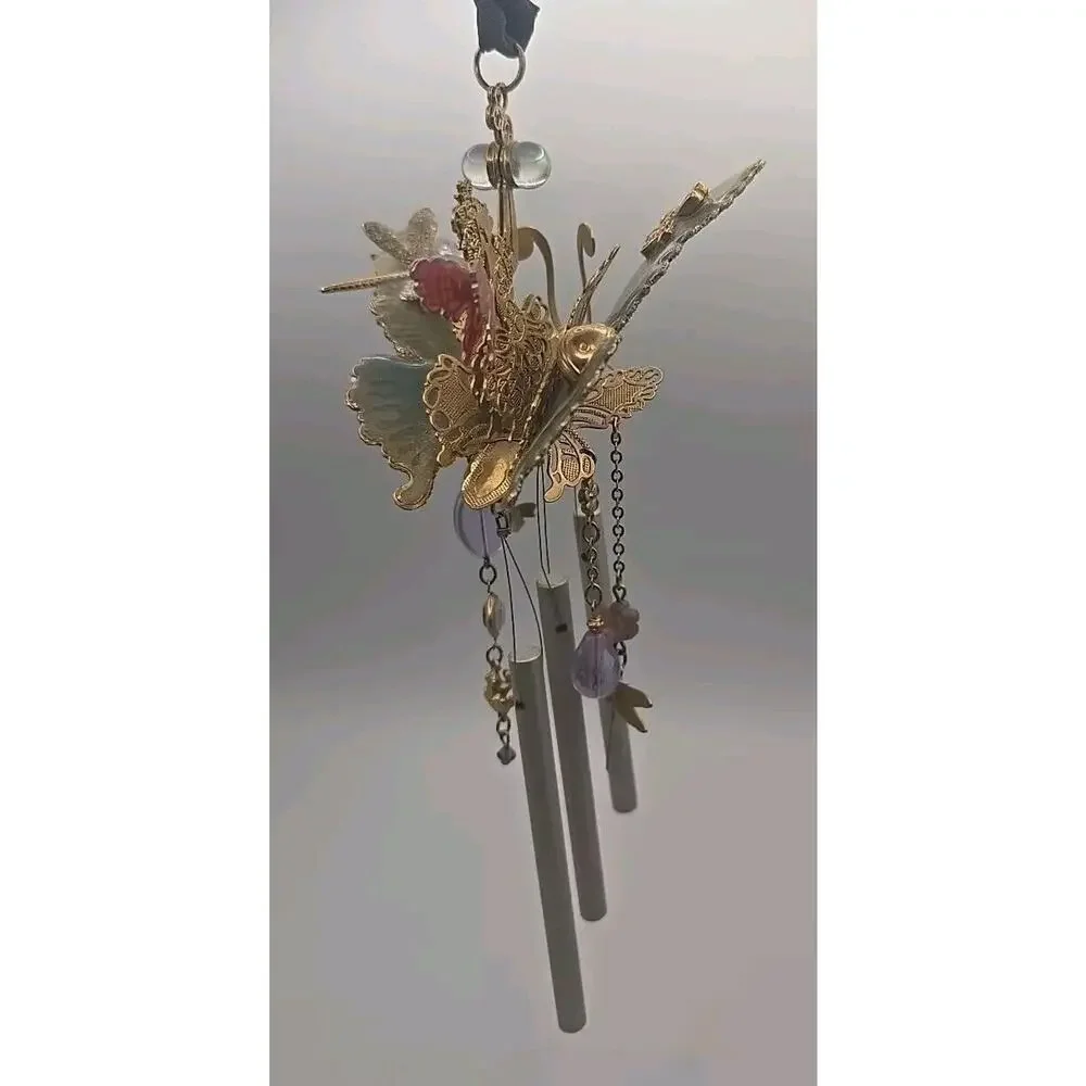 Kirks Folly Rhinestones Enamel Glitter Butterfly Fairy Wind Ornament Chime PB103